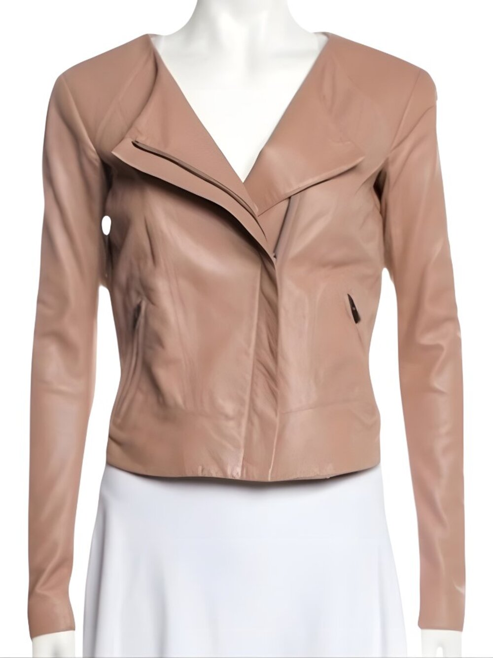 VEDA | Tan Asymmetrical Leather Moto Jacket Size S